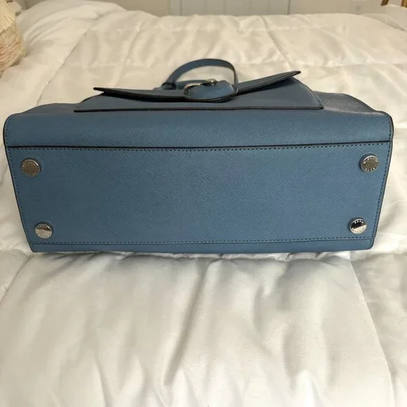 Michael Kors Tote Bag Emma Satchel Shoulder Crossbody Blue Pockets Leather - Picture 3 of 14